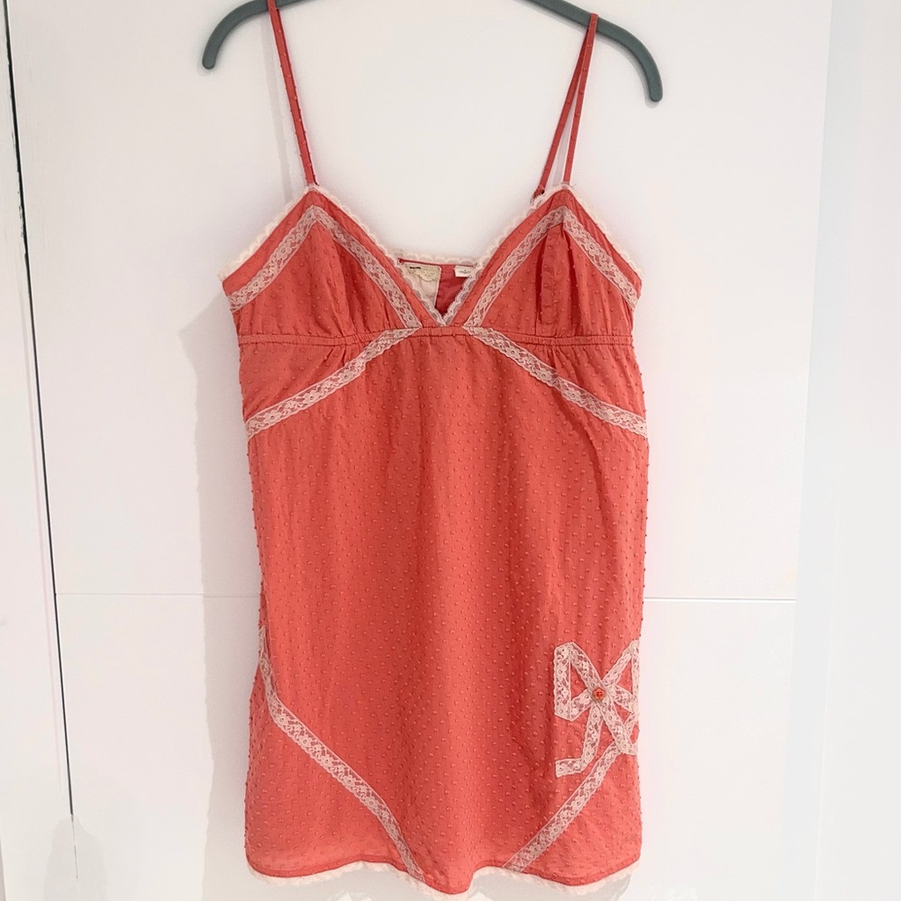 Feather Bone Anthropologie Nightgown 100% Cotton Lace Appliqué Boho Cottage Core